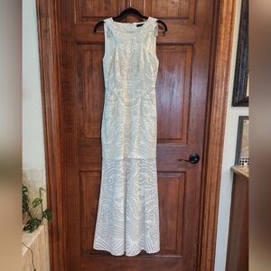 BCBGMaxAzria Everlie White Ivory Lace Sheer Floor Length Geometric Dress